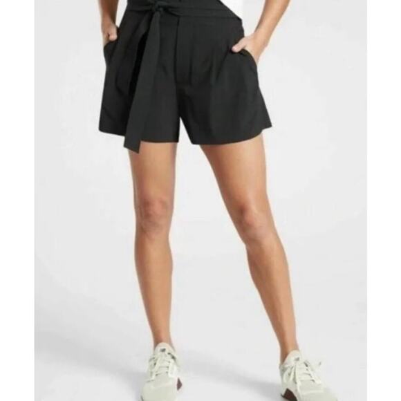 Athleta Pants - Athleta Skyline Shorts Paperbag Waist Tie Pleated High Waisted Black Size 10